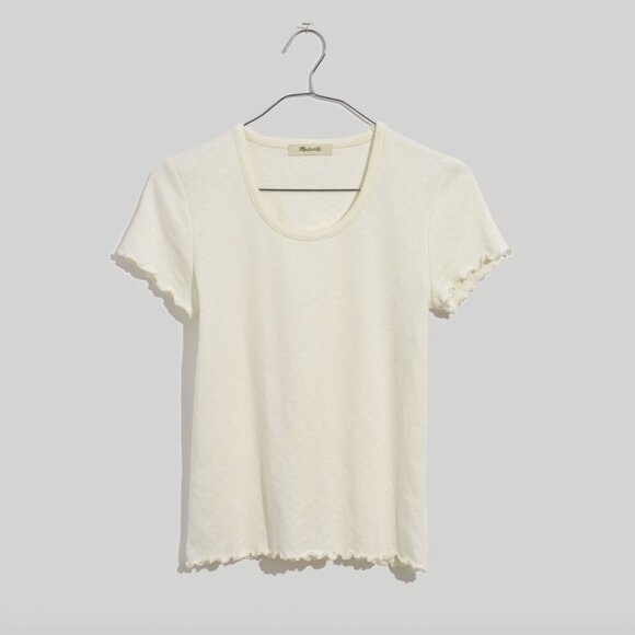 NWOT Madewell Baby Tee Lettuce Trim White Cream Bright Ivory Short Sleeve Tshirt - Picture 5 of 5